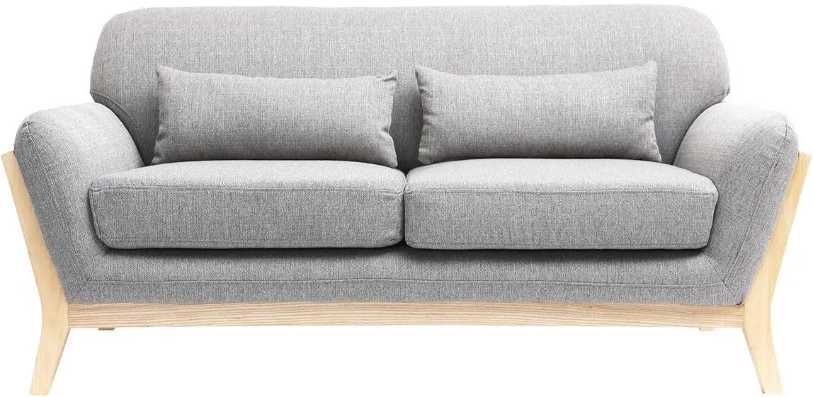 Canapé scandinave 2 places en tissu gris avec pieds en bois Yoko