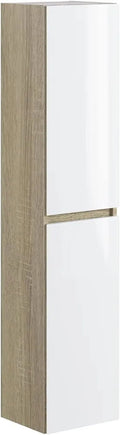 Armoire de Salle de Bain en Mélamine Blanc et Chêne - 30x27x140 cm