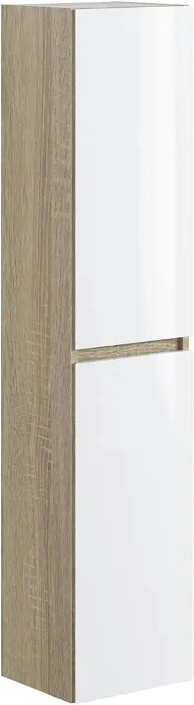 Armoire de Salle de Bain en Mélamine Blanc et Chêne - 30x27x140 cm