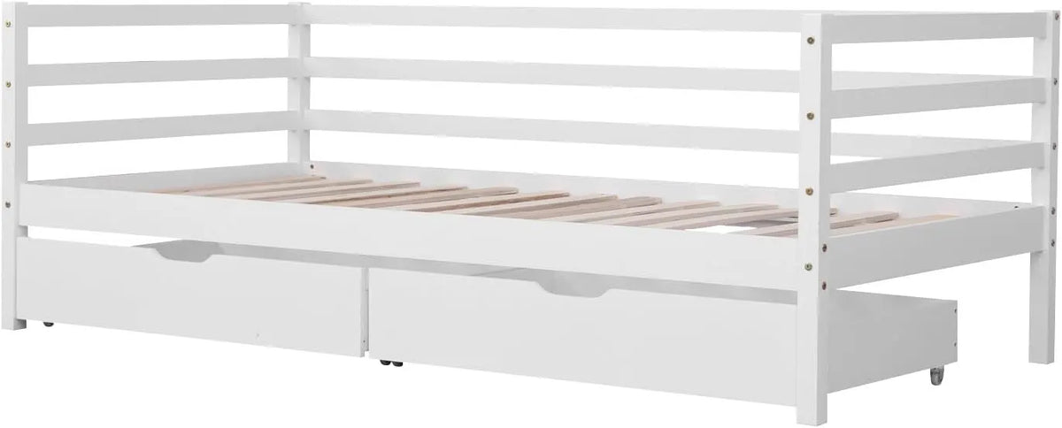Lit Enfant 190x90 cm en Bois Blanc avec Tiroirs et Sécurité Anti-Chute - Happy Garden