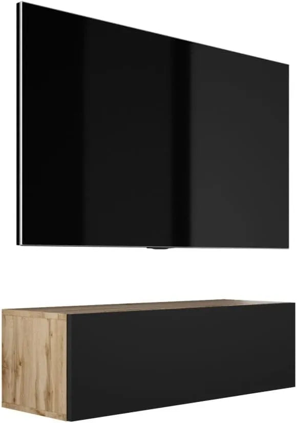 Meuble TV Mural en Chêne Wotan et Noir Mat - 100x34x32 cm