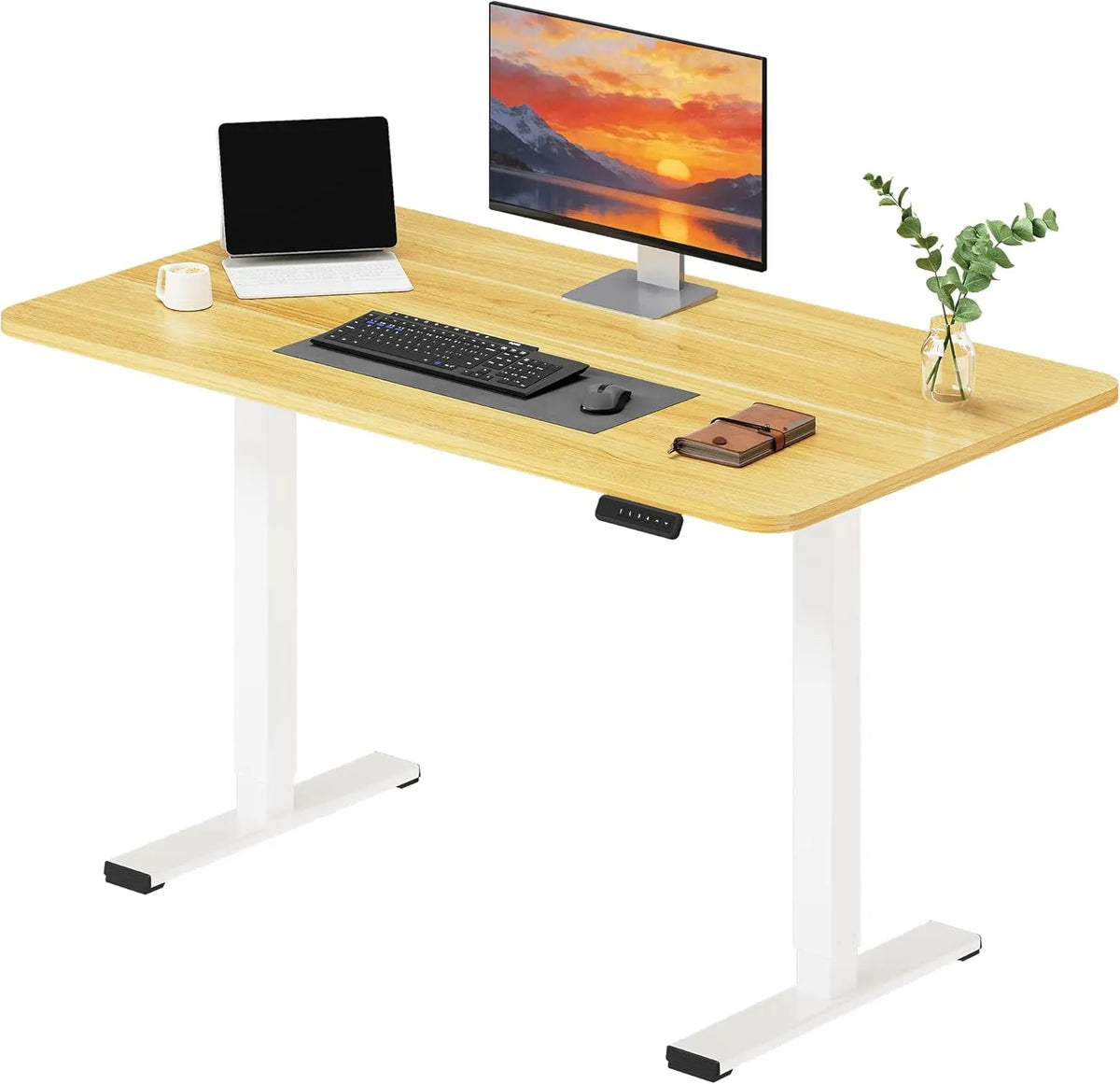 Bureau Électrique Réglable en Hauteur SANODESK FQ2 avec Plateau Érable 120x60cm et Panneau à Mémoire