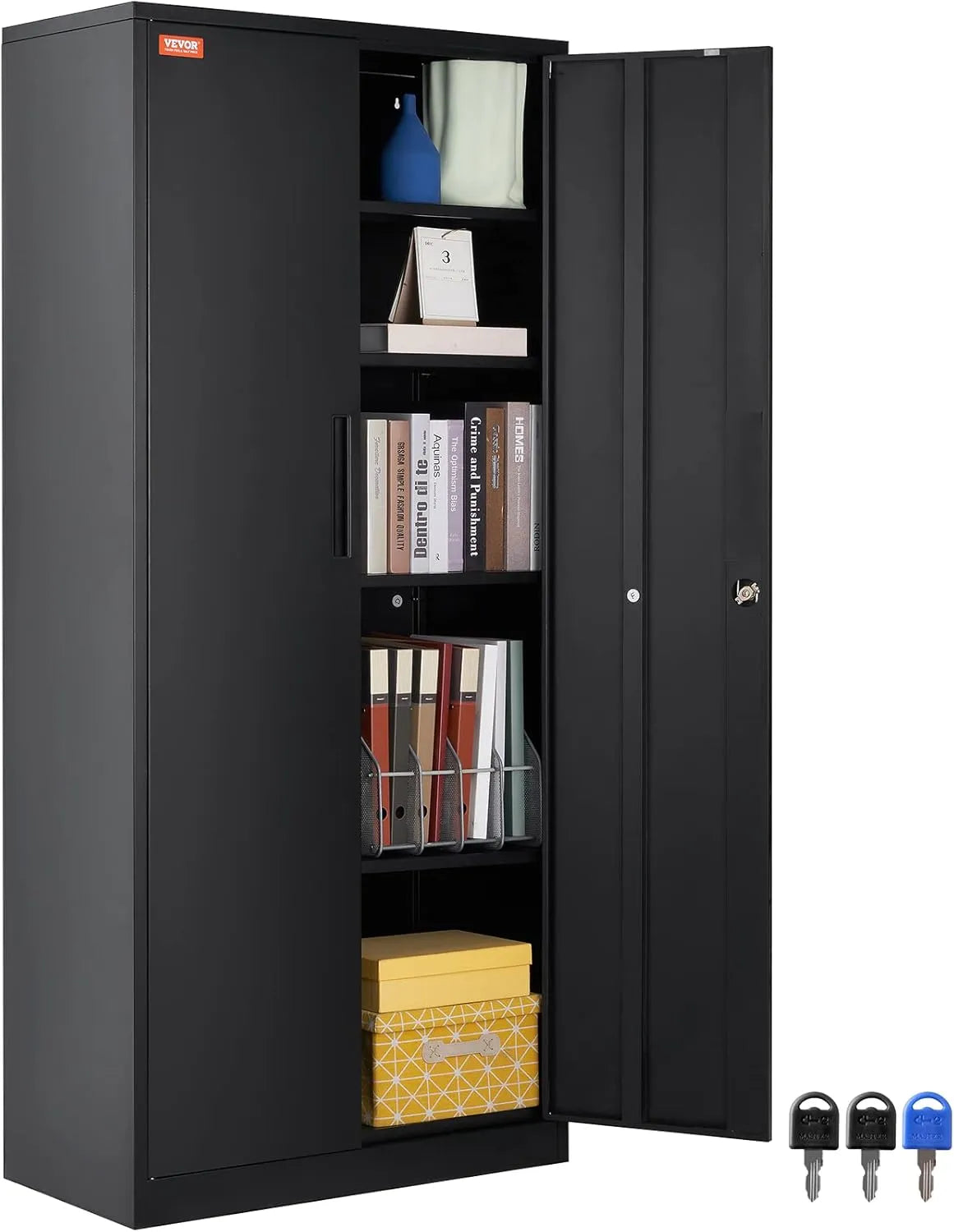 Armoire de Rangement en Acier VEVOR avec Portes Verrouillables et Étagères Ajustables, Hauteur 180 cm, Capacité 90 kg par Étagère