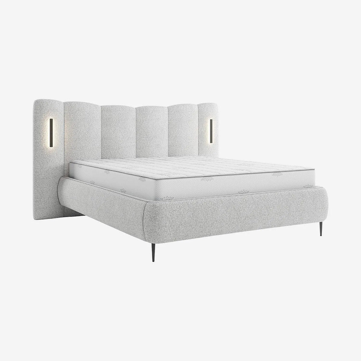 Lit Coffre 160x200 cm avec Tissu Texturé et LED - Gris Siderno