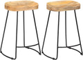 Tabourets de Bar en Bois de Manguier Massif - Lot de 2, Style Bistrot pour Cuisine et Salon