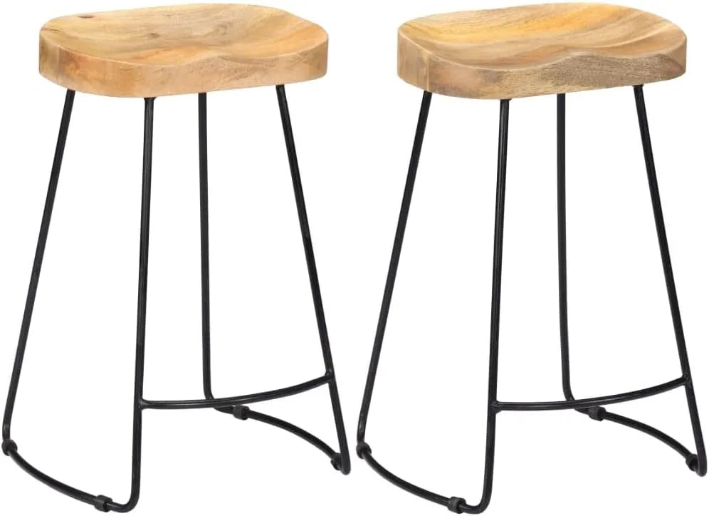 Tabourets de Bar en Bois de Manguier Massif - Lot de 2, Style Bistrot pour Cuisine et Salon