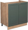 Vicco Armoire Basse sous-Évier, Vert Doré Campagnard/Chêne Clair, 80 cm sans Plateau