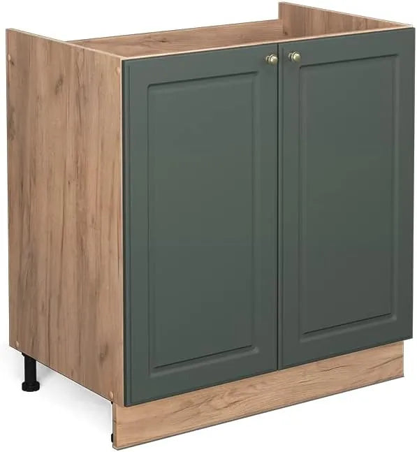 Vicco Armoire Basse sous-Évier, Vert Doré Campagnard/Chêne Clair, 80 cm sans Plateau