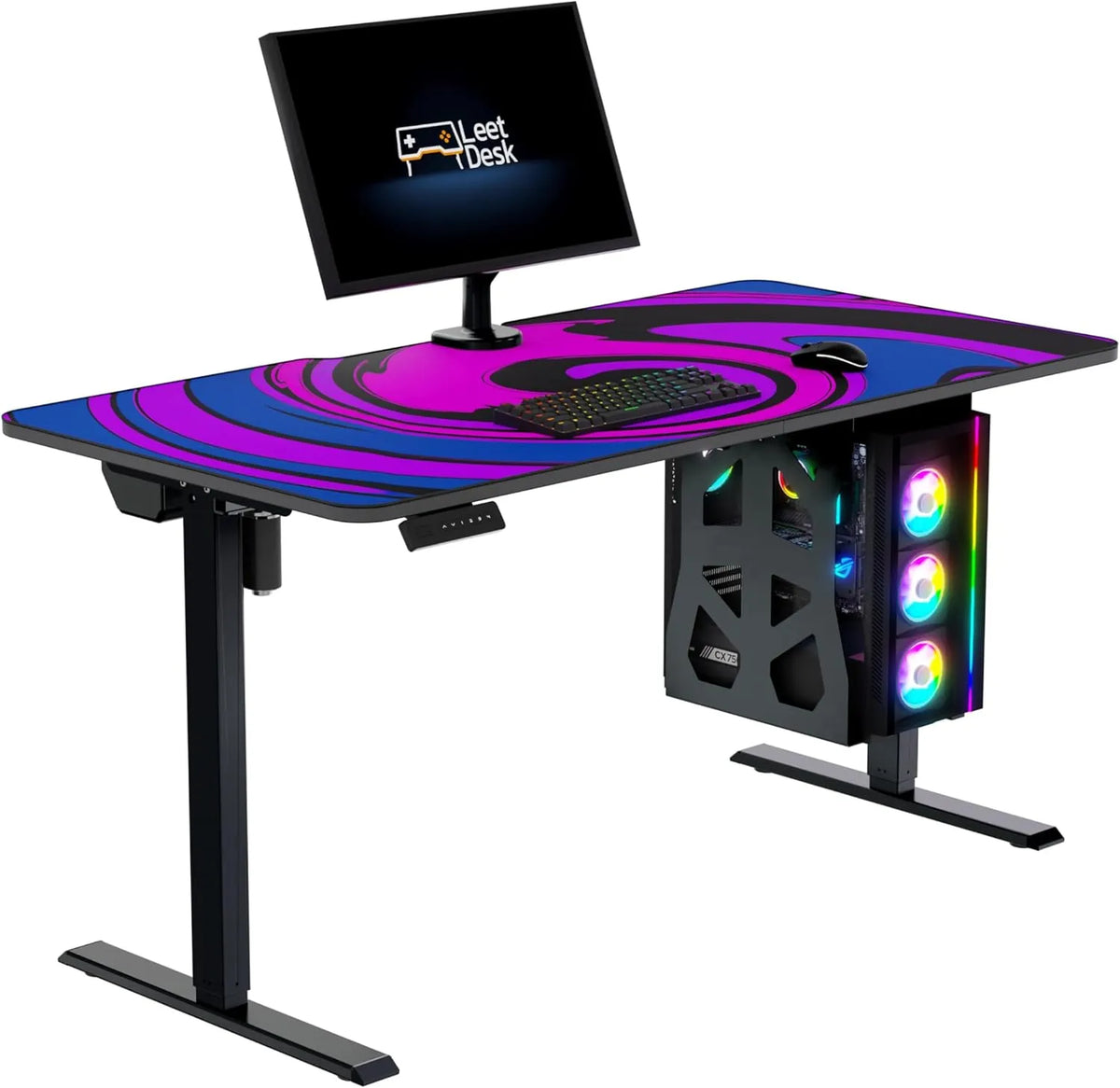 Bureau de Jeu Électrique Ajustable avec Tapis Twilight - 140 x 70 cm, Noir