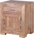 Table de Chevet en Bois d'Acacia avec Tiroir 50x60x40 cm - Design Oriental pour Chambre à Coucher