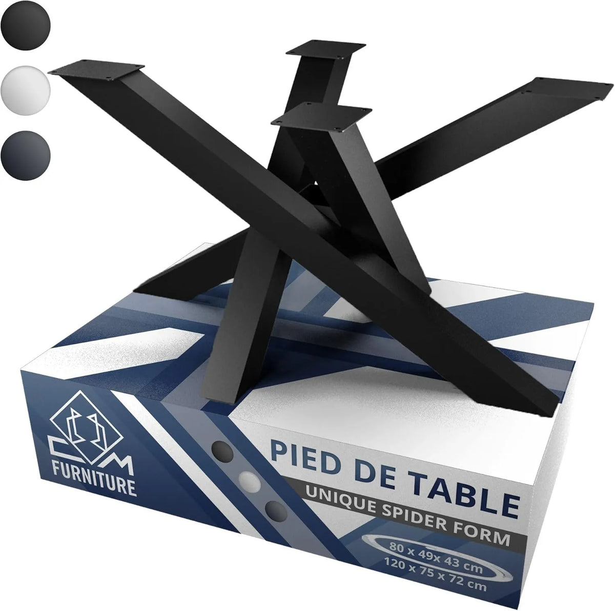 Piètement de Table Basse Mikado Industriel Noir, Style Araignée, Hauteur 43 cm, Design Moderne pour Salon