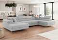 Canapé d'Angle Réversible en Velours Côtelé Gris Clair Annio U - Design Moderne et Confortable