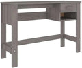 Bureau Hamar en pin massif et MDF, 110x40x75 cm, finition gris clair, plan de travail robuste pour espace de travail