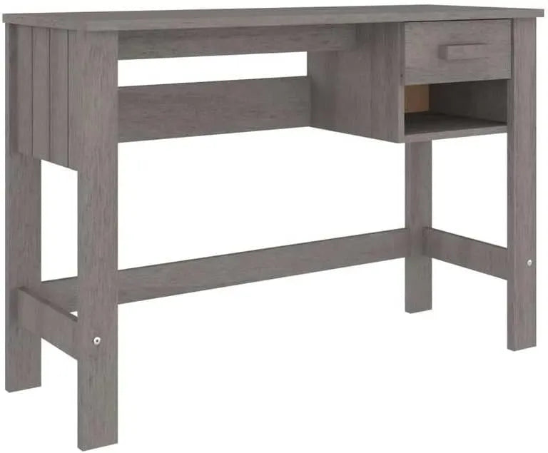 Bureau Hamar en pin massif et MDF, 110x40x75 cm, finition gris clair, plan de travail robuste pour espace de travail