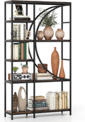 Étagère à Livres Industrielle 6 Niveaux avec Cadre Métallique, Rangement Ouvert Anti-Basculement pour Salon et Bureau, Marron