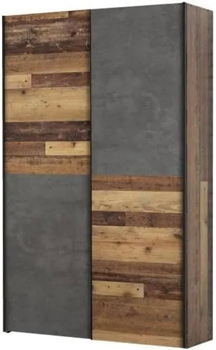 Armoire Multifonctionnelle Ozula en Bois et Béton Gris, Style Vintage, 120x42x190,5 cm