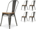 Kosmi - Ensemble de 4 chaises en métal galvanisé avec assise en bois clair - Design industriel