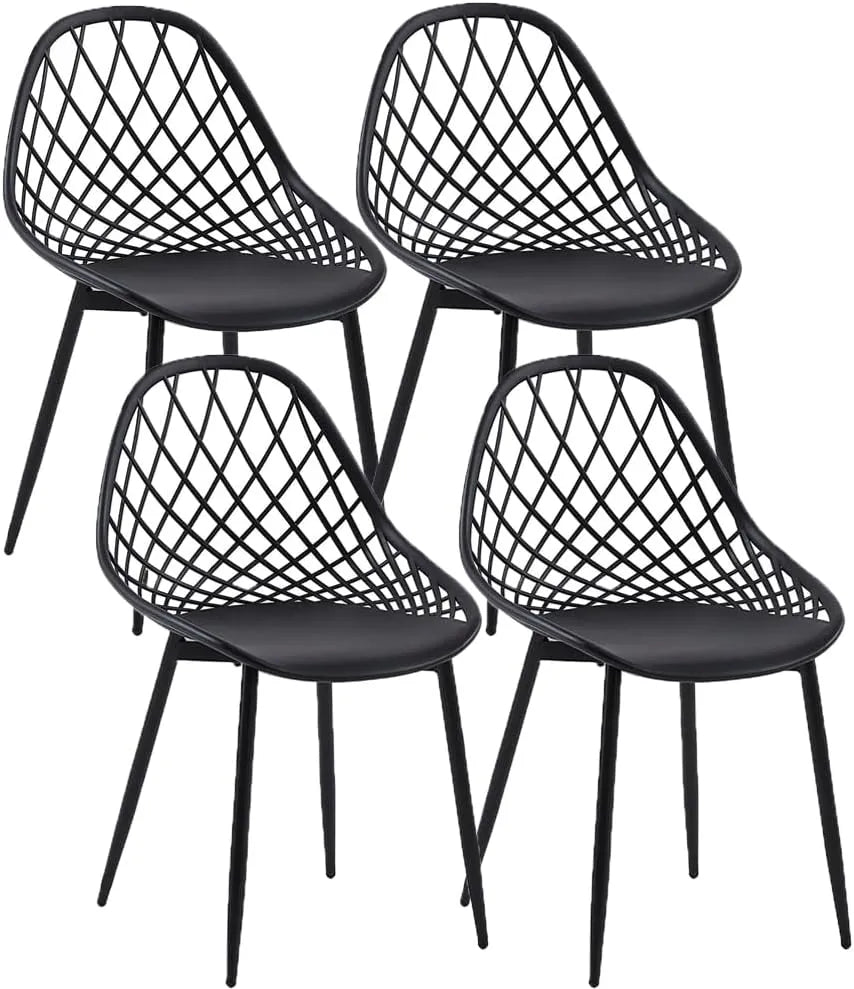 Lot de 4 chaises scandinaves noires avec pieds en métal pour salle à manger
