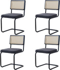 Ensemble de 4 Chaises de Salle à Manger Velours avec Pieds Métal Chromé, Dossier en Rotin Noir
