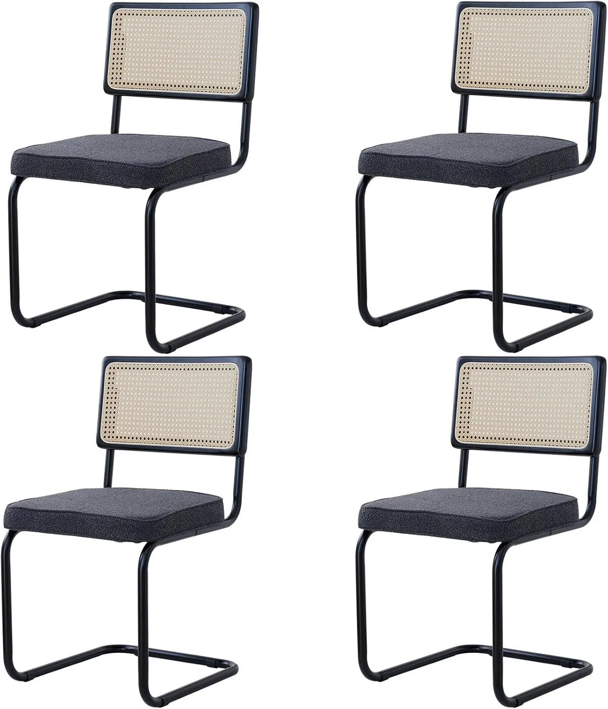 Ensemble de 4 Chaises de Salle à Manger Velours avec Pieds Métal Chromé, Dossier en Rotin Noir