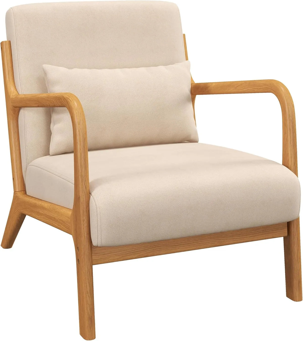Fauteuil Lounge HOMCOM en Velours Beige avec Cadre Bois et Accoudoirs