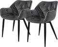 Ensemble de 2 Fauteuils Anthracite, Velours Rembourré, Pieds en Métal Noir, Design Ergonomique pour Salle à Manger