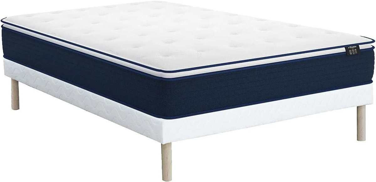 Lit Double 160x200 cm avec Sommier et Matelas à Ressorts Ensachés, Surmatelas Intégré de 24cm Épaisseur - Modèle ALTIER de YSMÉE