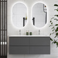 Meuble de Salle de Bain 120 cm Anthracite - Double Vasque avec Miroir LED Ovale et Tiroirs de Rangement