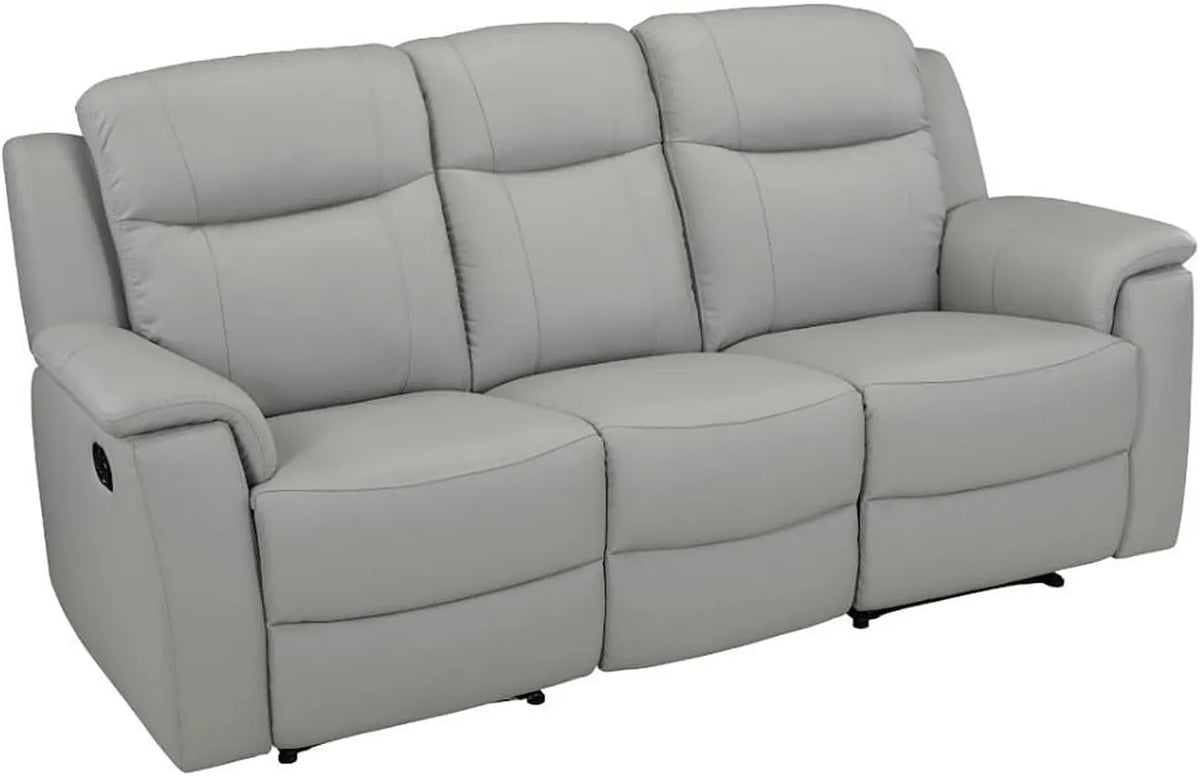 Sofa 3 Places Réclinable en Cuir Gris Clair - Confort Évasion