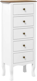 Commode 5 Tiroirs Blanc Compacte avec Poignées Laiton
