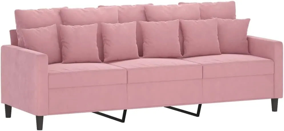 Canapé 3 Places en Velours Rose, Design Moderne avec Dossier et Accoudoirs, Salon et Séjour