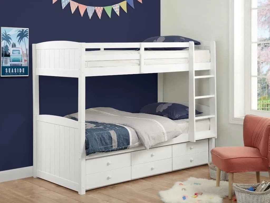 Ensemble de Lits Superposés Séparables ANCHISE II avec Rangement - 2 x 90 x 190 cm - Pin Blanc