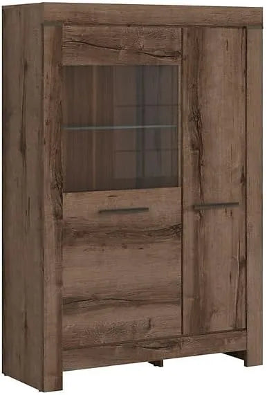 Bibliothèque Vitrine LED à 2 Portes, Chêne Marron Foncé, 100,5x39,5x148,5 cm