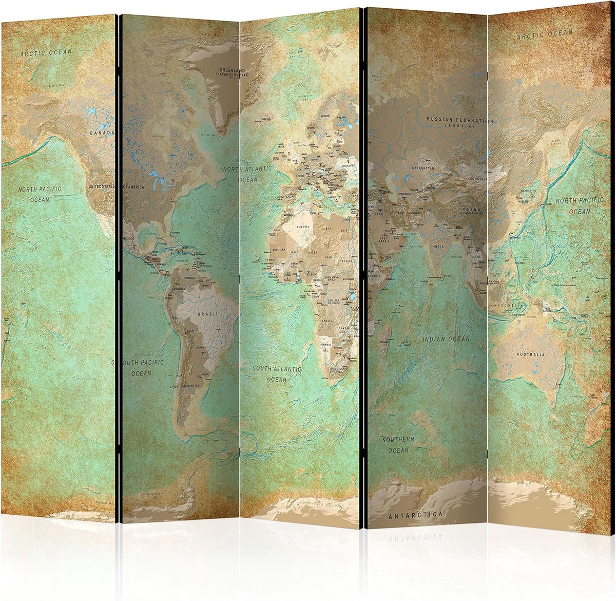 Séparateur de Pièce Vintage en Bois avec Carte du Monde 225x172 cm