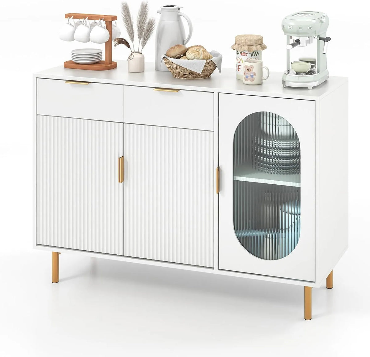 Buffet de Cuisine Moderne avec Tiroirs et Portes, Armoire de Rangement Sécurisée, Blanc 120x40x88cm