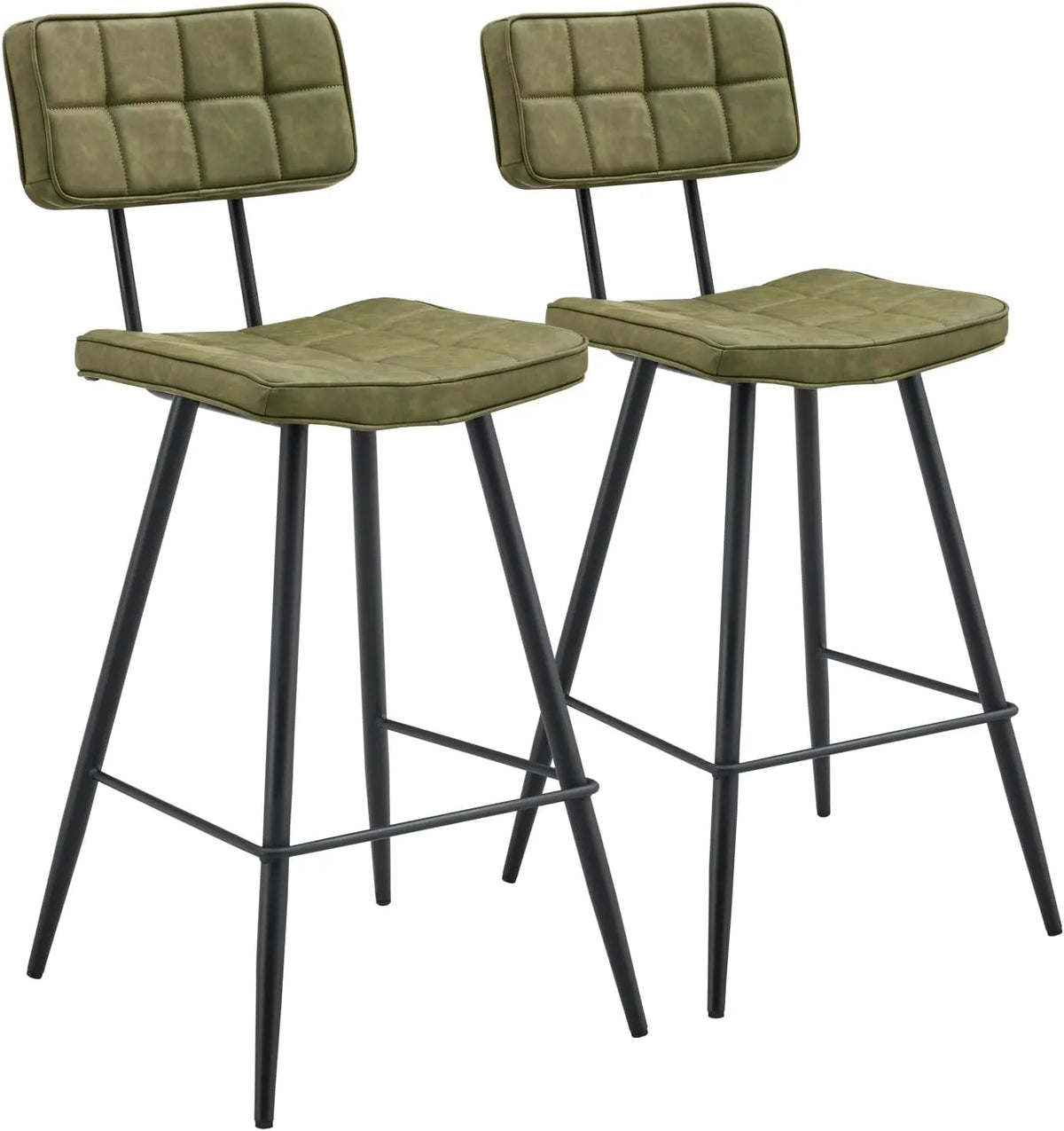 Happy Garden Lot de 2 Tabourets de Bar en Similicuir Vert avec Repose-Pieds, Rembourrage Confortable, Structure en Métal Noir - Style Rétro Sophistiqué pour Intérieur Moderne