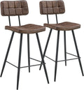 Happy Garden Lot de 2 Tabourets de Bar Fernand - Similicuir Marron avec Repose-Pieds et Pieds en Métal Noir