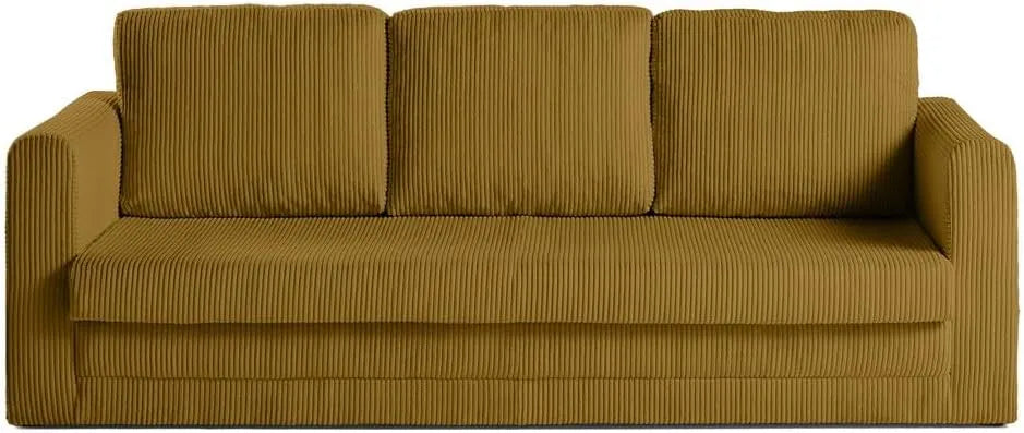 Canapé-Lit Convertible Marilia en Velours Côtelé Jaune - Sofa 3 Places pour Salon - Bestmobilier