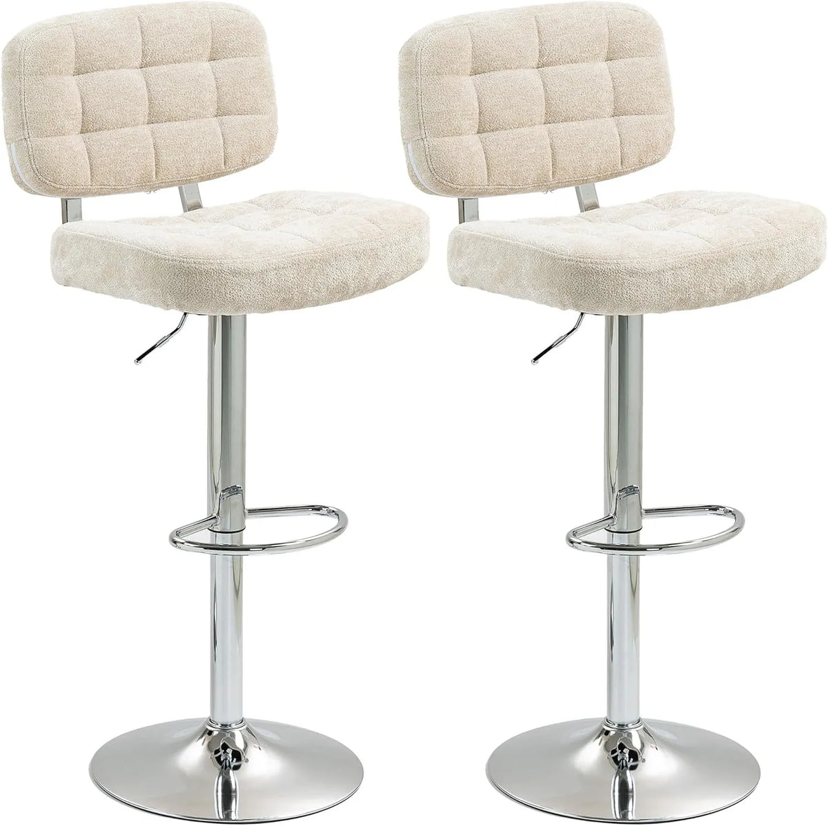 Ensemble de 2 Tabourets de Bar Pivotants avec Dossier, Hauteur Ajustable, Structure en Acier, Beige