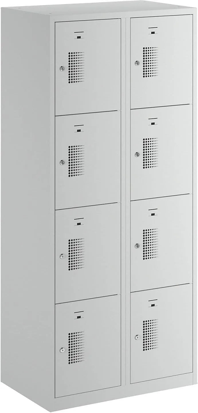 Vestiaire Métallique 8 Casiers Amsterdam avec Serrure Cylindrique, Gris Clair
