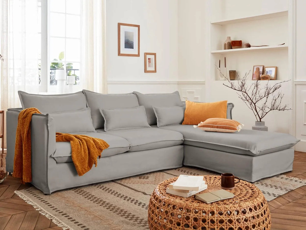 Canapé d'Angle Droit 4 Places Déhoussable en Tissu - Lisa Design Adriann