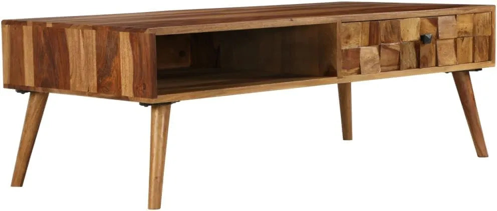 Table basse vintage en acacia massif avec rangement pratique