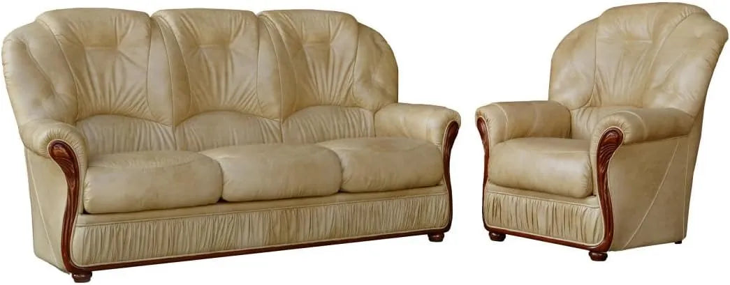 Ensemble Salon en Cuir de Buffle Beige - Canapé 3 Places et Fauteuil Daphne