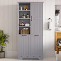 Armoire Haute de Salle de Bain Gris avec Rangement Ajustable et Paniers à Linge