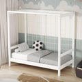 ML-Design Lit Enfant Thème Sport 70x140 cm, Bois Massif Blanc, Sommier Inclus, Filet Intégré, Sans Matelas, Chambre Fille Garçon