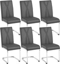 Ensemble de 6 Chaises Cantilever en Similicuir avec Structure Métallique, Design Moderne pour Salle à Manger, Salon ou Bureau, Gris Foncé