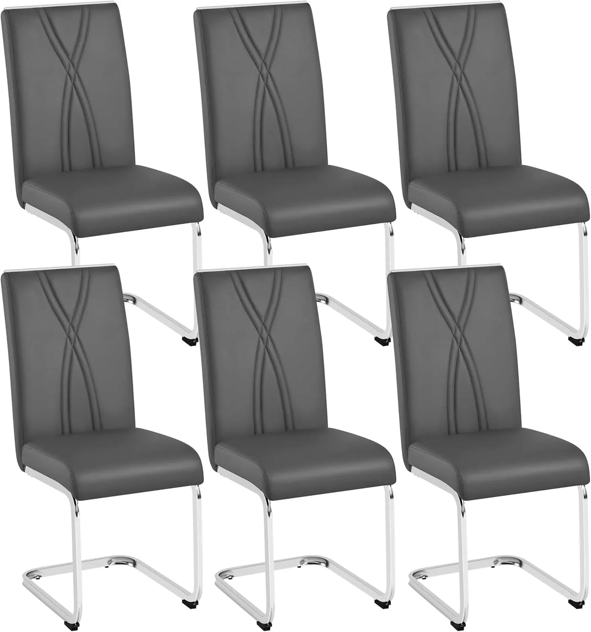 Ensemble de 6 Chaises Cantilever en Similicuir avec Structure Métallique, Design Moderne pour Salle à Manger, Salon ou Bureau, Gris Foncé