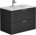 Meuble de Salle de Bain Noir Suspendu 80 cm avec Vasque Intégrée - ZEVARA