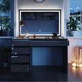 Table de Maquillage Moderne avec Miroir LED, 120 cm, Finition Anthracite Brillante