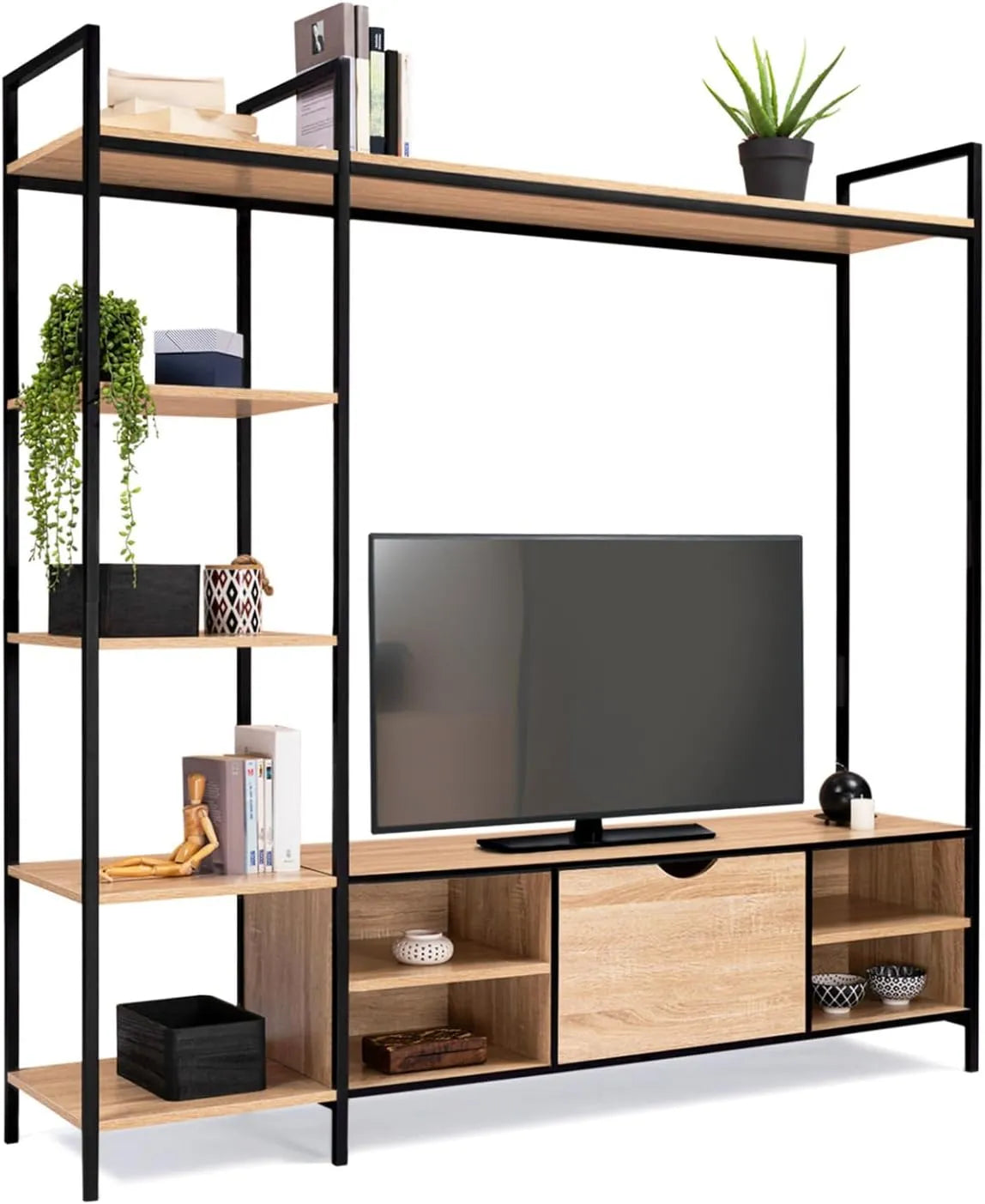 IDMarket - Meuble TV Industriel 170 cm Detroit avec Étagères